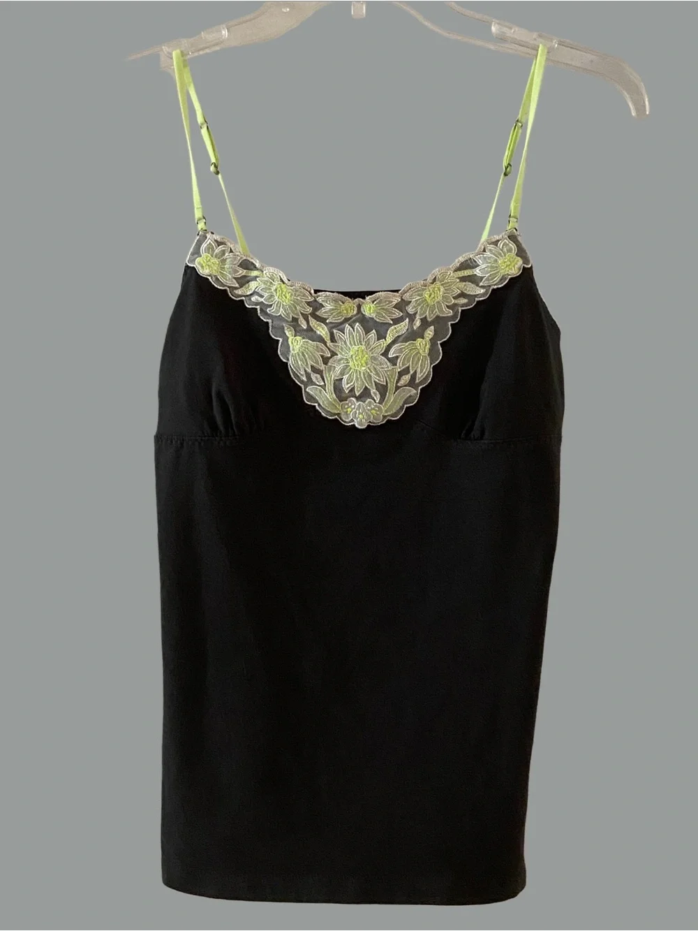 American Eagle Outfitters Charcoal Grey Cami with Neon Green Lace Accents Size M - Picture 7 of 7